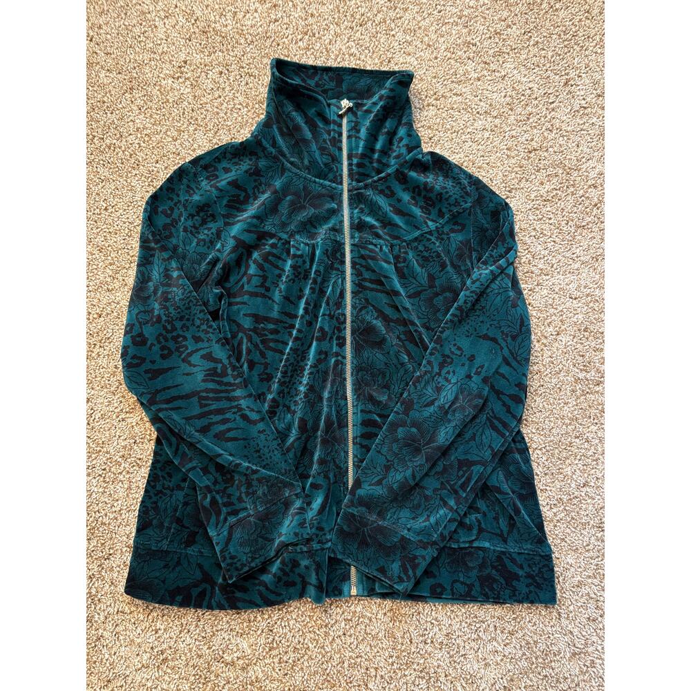 Style & Co Sport Velour Full Zip Floral Animal Print Jacket Womens Size Large